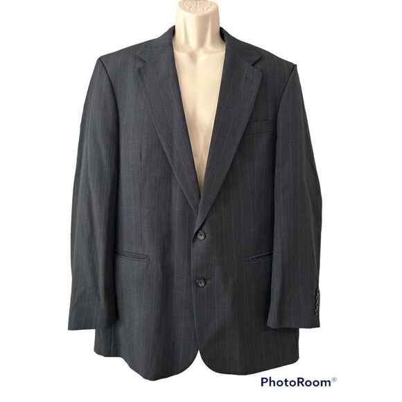 Oscar de la Renta Mens Pinstripe Button Down Blazer Dark Gray Size 44 L W38 - Picture 1 of 6